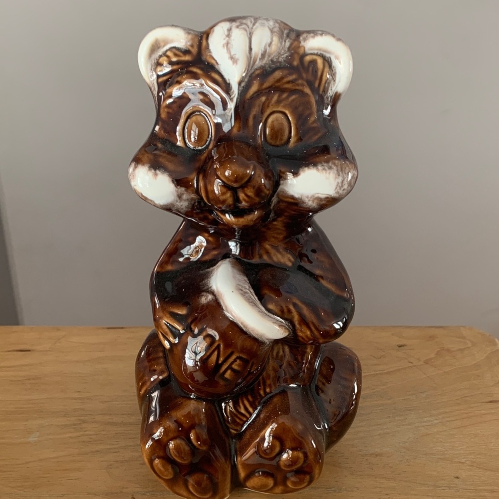 Charming Brown and White Ceramic Honey Bear Figurine